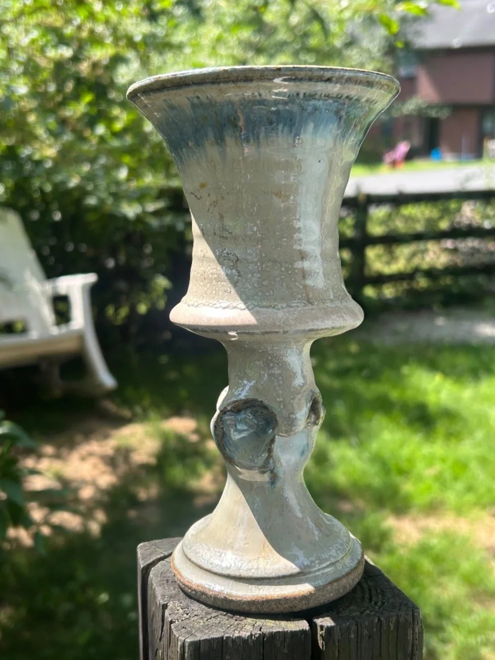 Large Vintage Studio Art Pottery Twisted Pedestal Vase Crystalline Ash Glaze Han